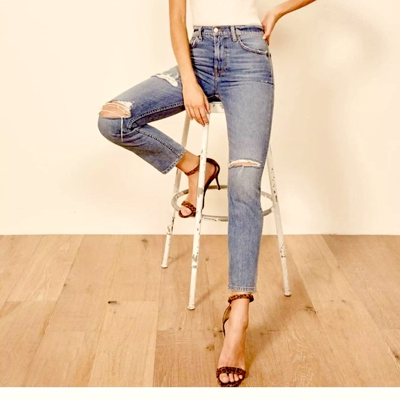 Reformation The Julia High Rise Cigarette Jean in Antigua Wash Distressed Sz 29 - Picture 3 of 15